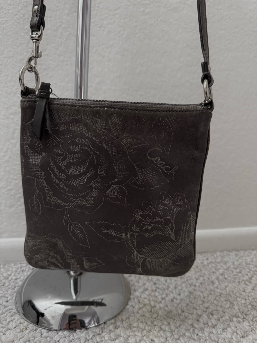 Coach Dark Chocolate Floral Embossed Crossbody Bag